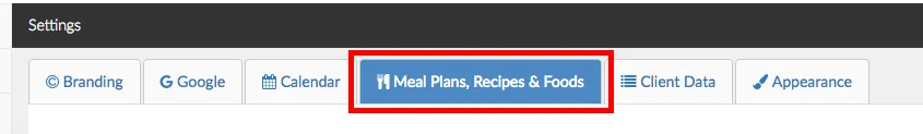 meal plans recipes and foods tab